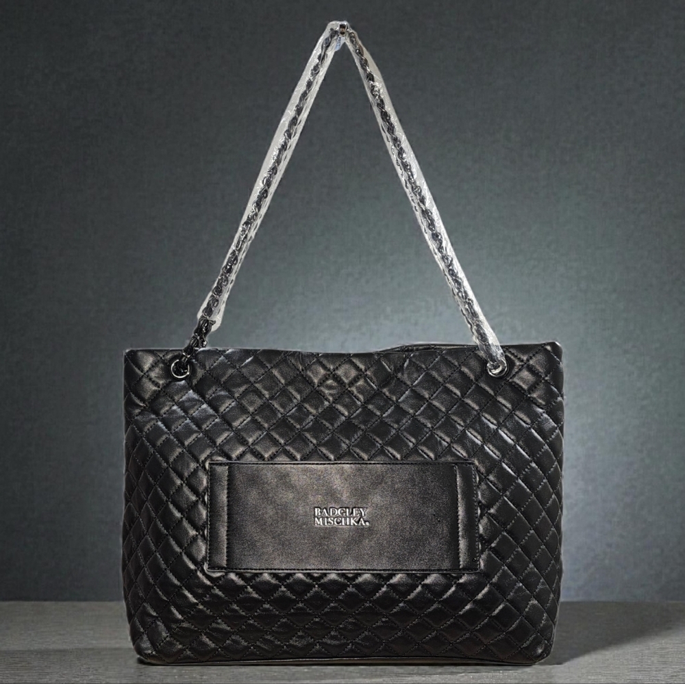 Badgley Mischka Black Quilted Large Tote/ Shoulder Bag NWOT - Picture 4 of 10